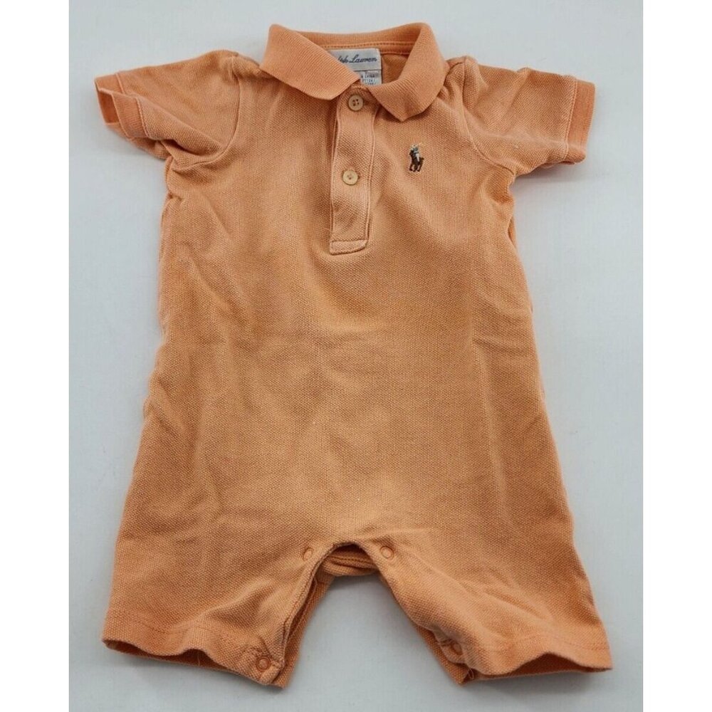 Ralph Lauren Orange Short Sleeve Pony Logo Polo Romper One Piece Baby Size 6M